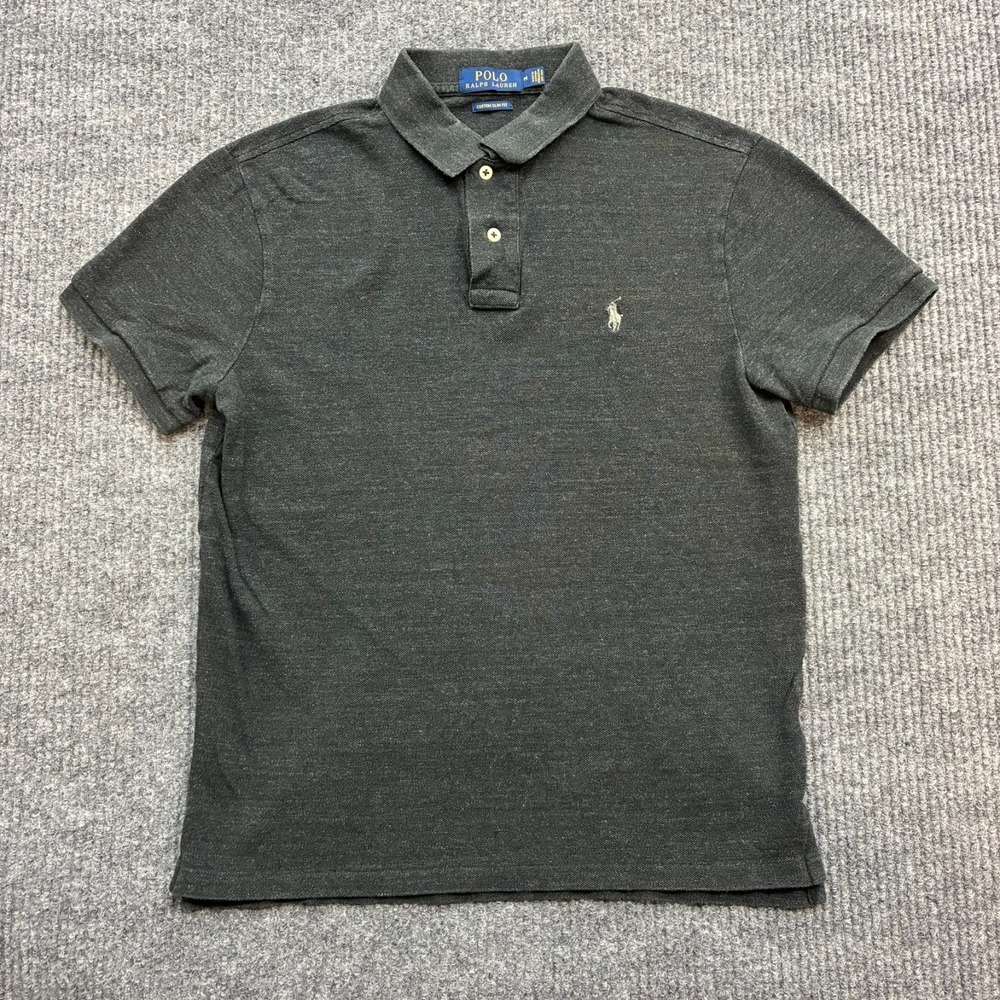 Polo Ralph Lauren Mens M Charcoal Gray Polo Shirt Custom Slim Fit Pony Logo